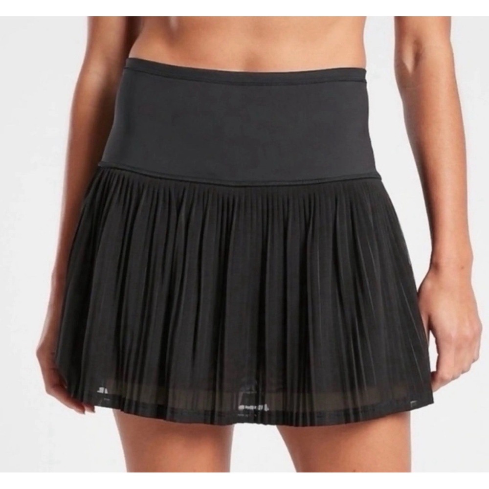 Athleta Black A Game Mesh Pleated Skort 13.5" Sz S Tenniscore Golf Sporty